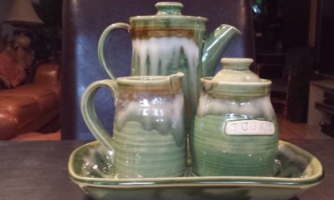 Coffee Carafe and Cream and Sugar Set Doing Earth Pottery