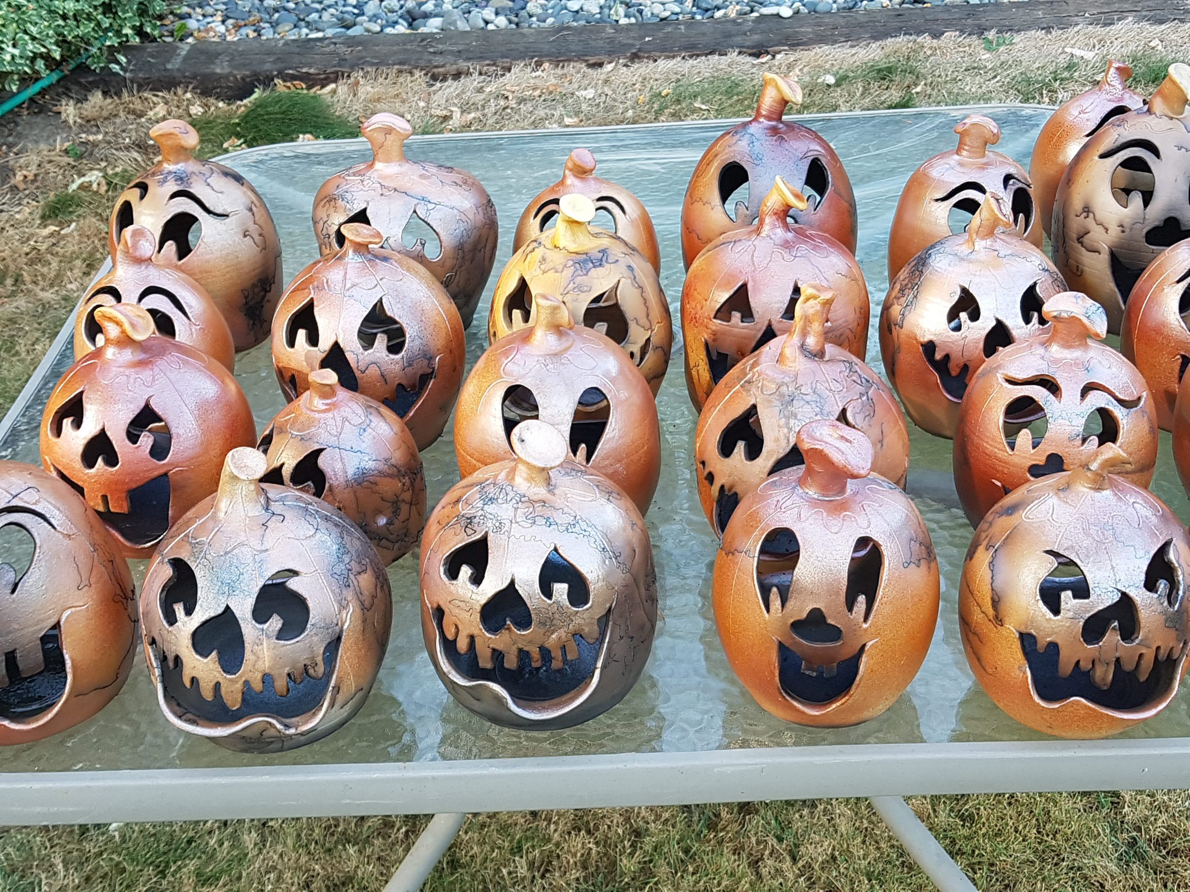 Hadcrafted Halloween Raku Horsehair Fired Pupmkins by Doing Earth Pottery